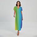Rainbow Gradient Print Short Sleeve Maxi Dress