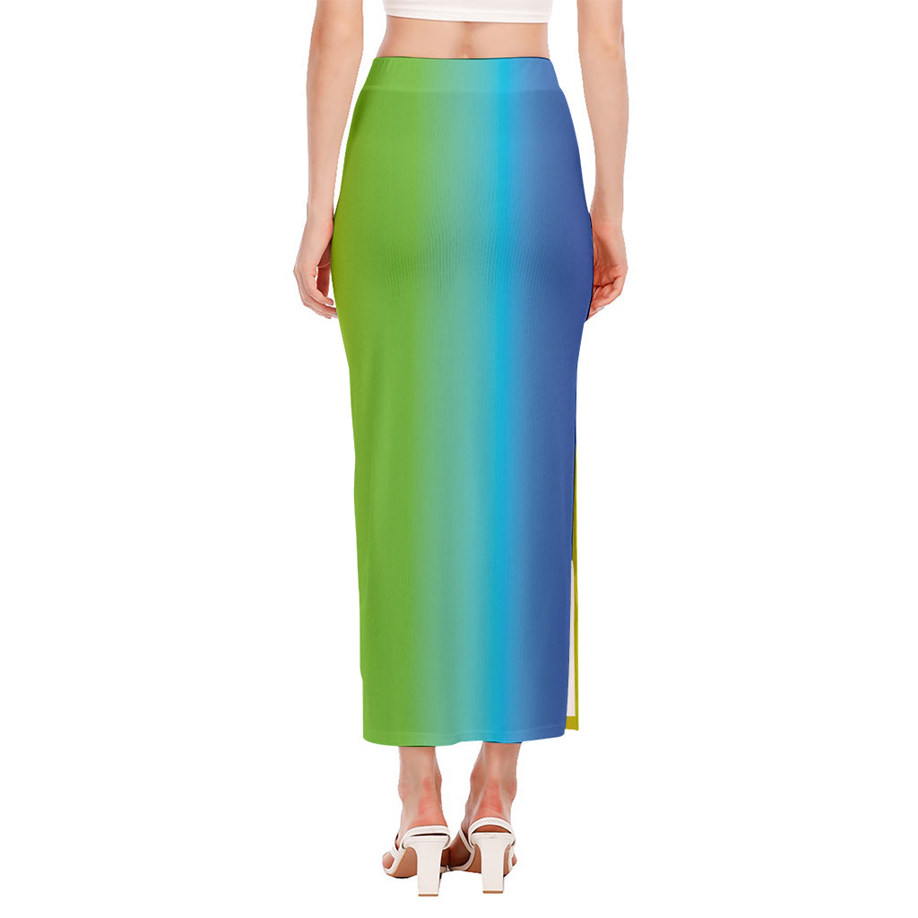 Rainbow Gradient Print Side Slit Maxi Skirt