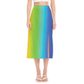 Rainbow Gradient Print Side Slit Midi Skirt