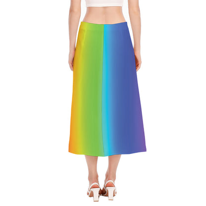 Rainbow Gradient Print Side Slit Midi Skirt