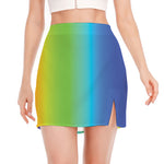 Rainbow Gradient Print Side Slit Mini Skirt