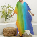 Rainbow Gradient Print Silk V-Neck Kaftan Dress