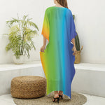 Rainbow Gradient Print Silk V-Neck Kaftan Dress
