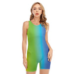 Rainbow Gradient Print Sleeveless One Piece Swimsuit