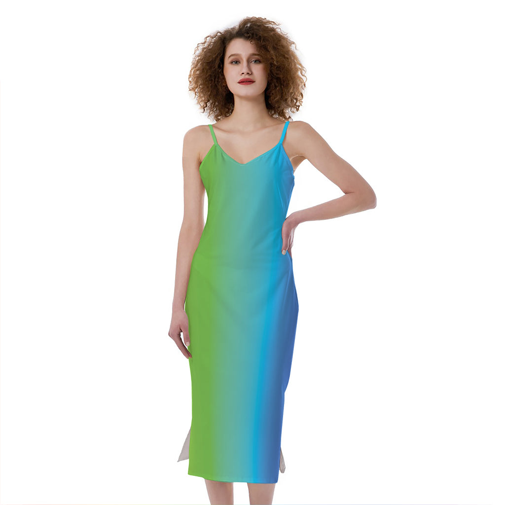 Rainbow Gradient Print Slim Fit Midi Cami Dress