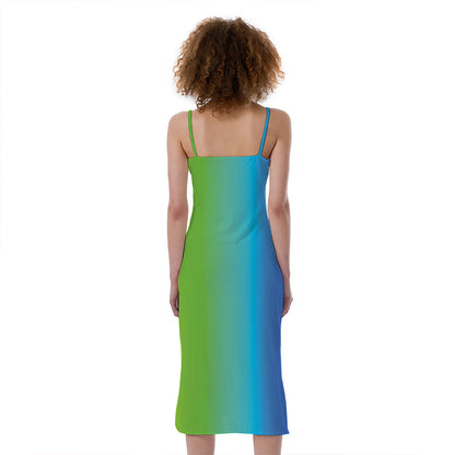Rainbow Gradient Print Slim Fit Midi Cami Dress