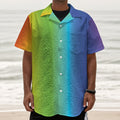 Rainbow Gradient Print Textured Short Sleeve Shirt