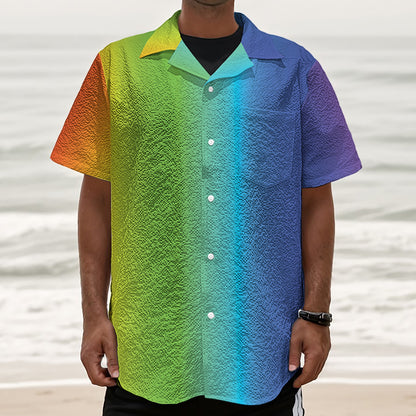 Rainbow Gradient Print Textured Short Sleeve Shirt