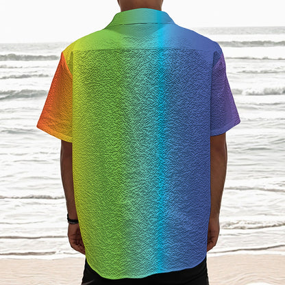 Rainbow Gradient Print Textured Short Sleeve Shirt