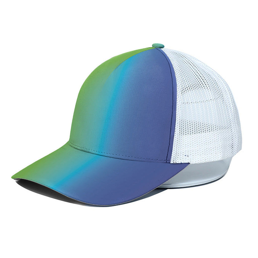 Rainbow Gradient Print White Mesh Trucker Cap