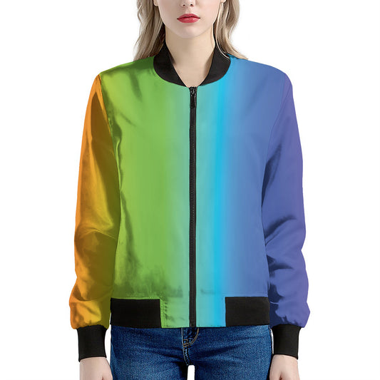 Rainbow Gradient Print Women's Bomber Jacket
