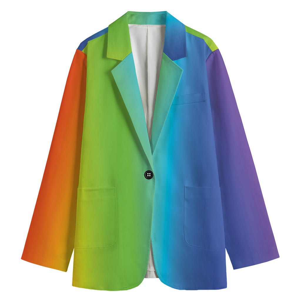 Rainbow Gradient Print Women's Cotton Blazer