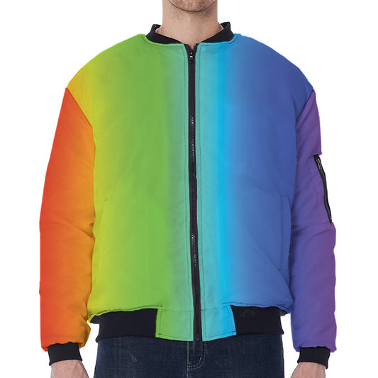 Rainbow Gradient Print Zip Sleeve Bomber Jacket
