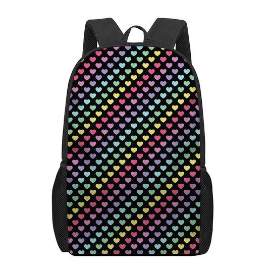 Rainbow Heart Pattern Print 17 Inch Backpack