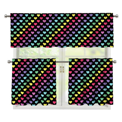 Rainbow Heart Pattern Print 3 Piece Kitchen Curtains