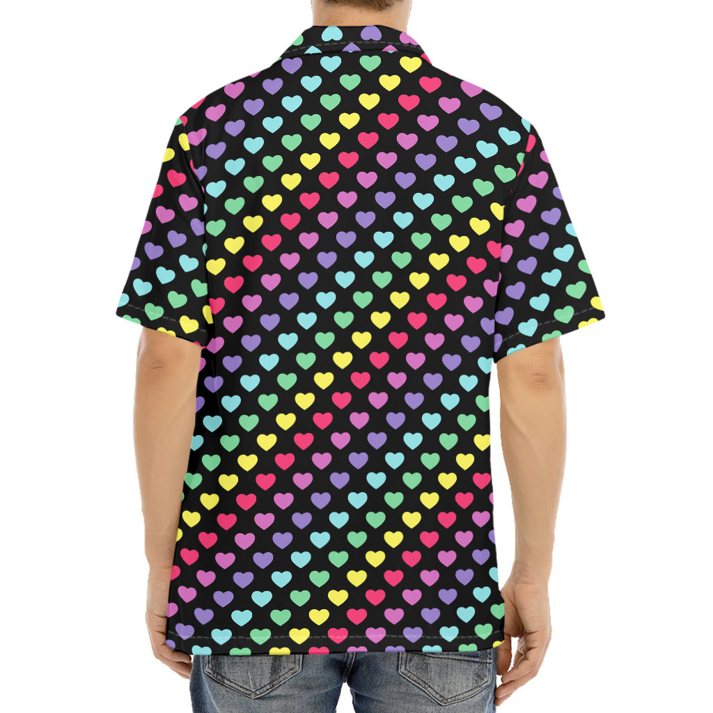 Rainbow Heart Pattern Print Aloha Shirt