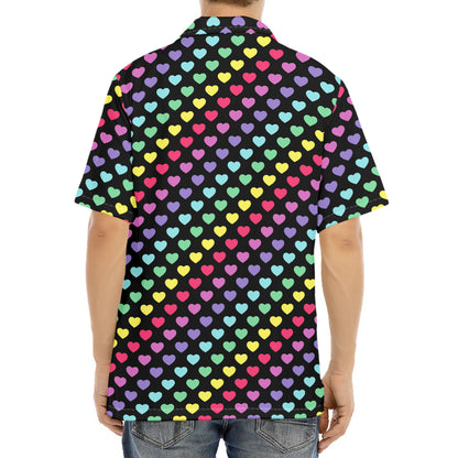Rainbow Heart Pattern Print Aloha Shirt