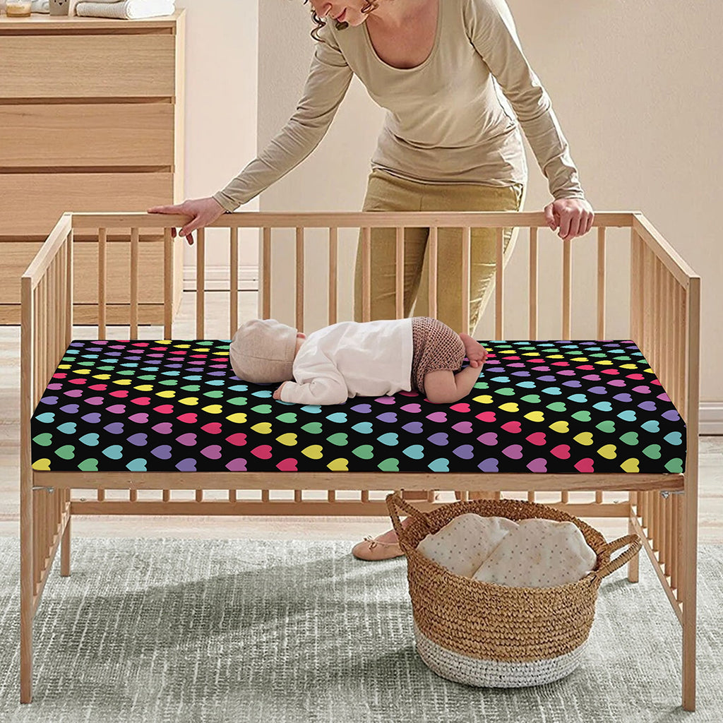 Rainbow Heart Pattern Print Baby Crib Sheet