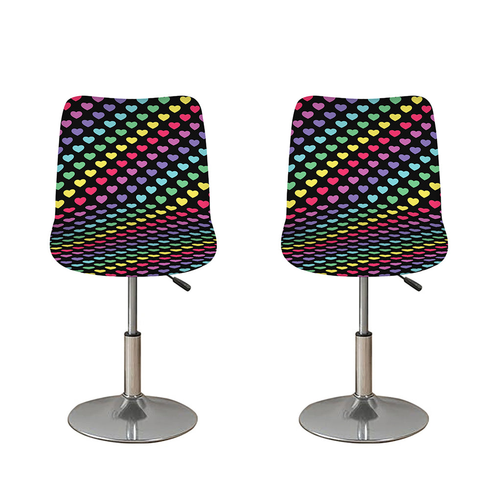 Rainbow Heart Pattern Print Bar Stool Covers