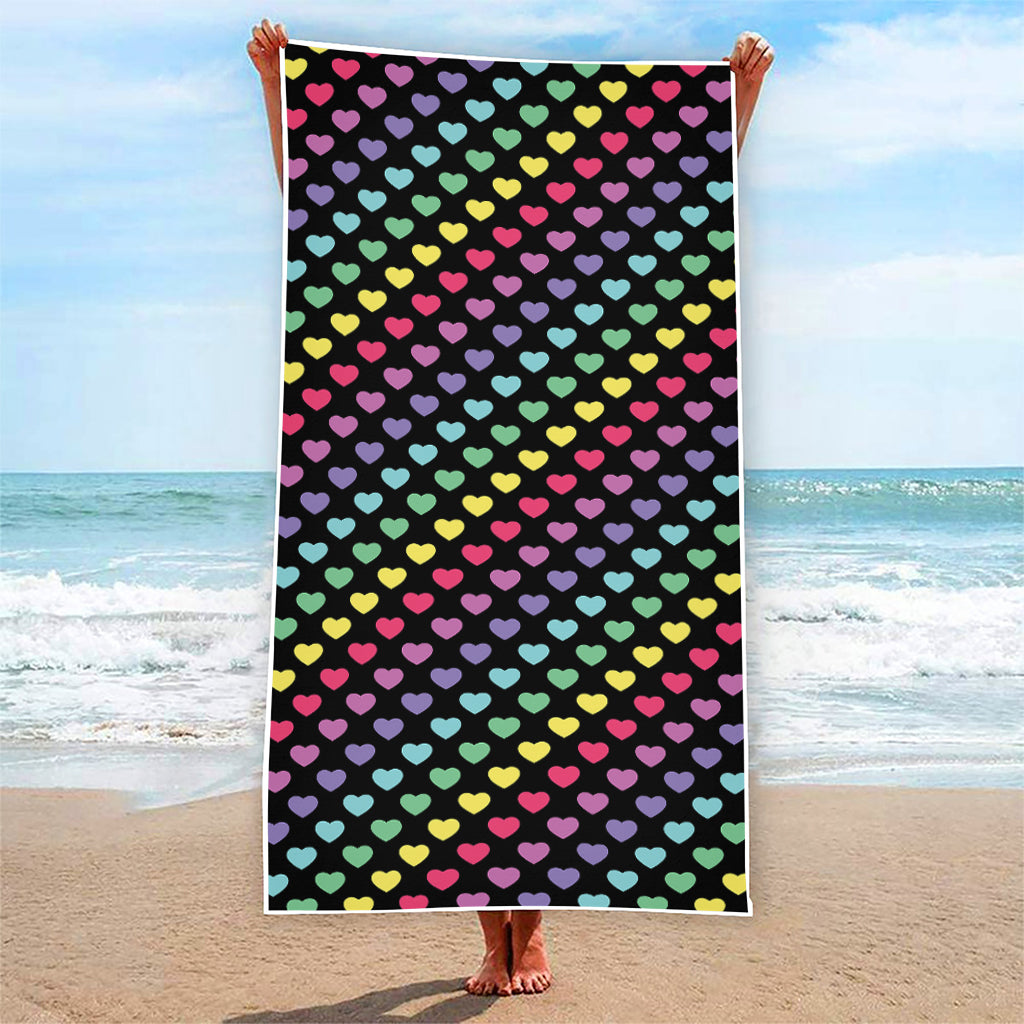 Rainbow Heart Pattern Print Beach Towel