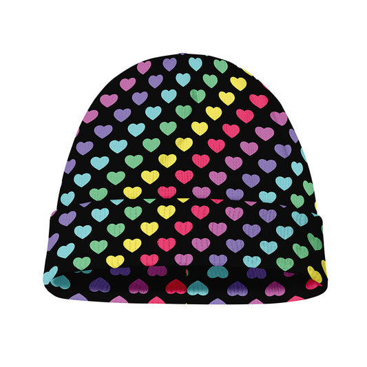 Rainbow Heart Pattern Print Beanie