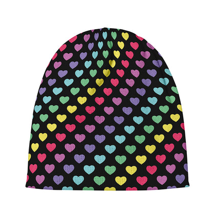 Rainbow Heart Pattern Print Beanie