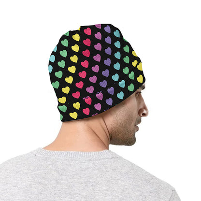 Rainbow Heart Pattern Print Beanie