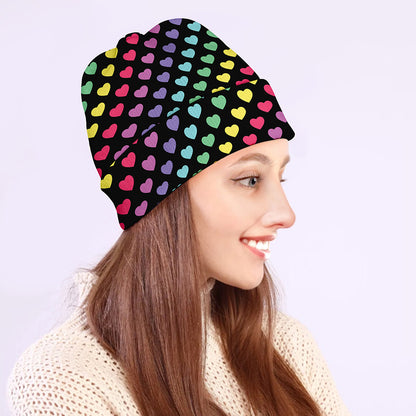 Rainbow Heart Pattern Print Beanie