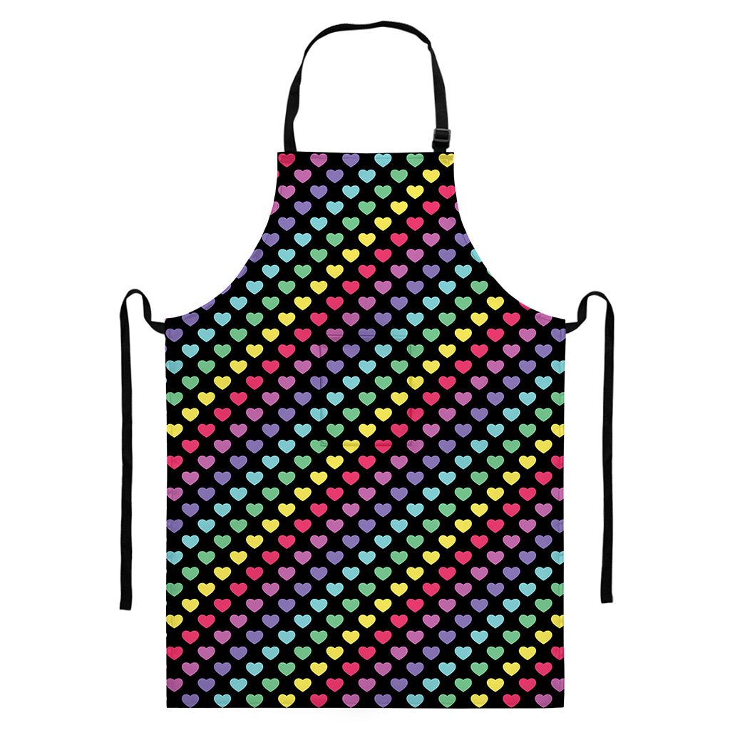 Rainbow Heart Pattern Print Bib Apron With Pocket