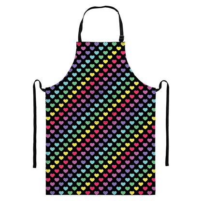 Rainbow Heart Pattern Print Bib Apron With Pocket