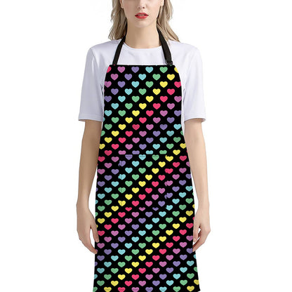 Rainbow Heart Pattern Print Bib Apron With Pocket