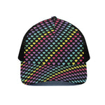 Rainbow Heart Pattern Print Black Mesh Trucker Cap