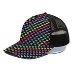 Rainbow Heart Pattern Print Black Mesh Trucker Cap