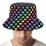 Rainbow Heart Pattern Print Bucket Hat