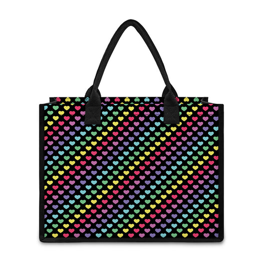 Rainbow Heart Pattern Print Canvas Tote Bag
