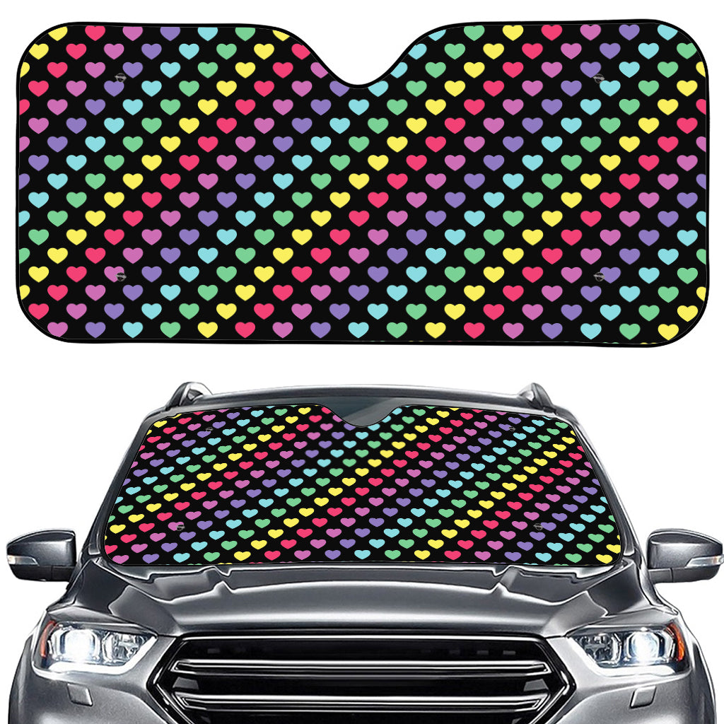 Rainbow Heart Pattern Print Car Windshield Sun Shade