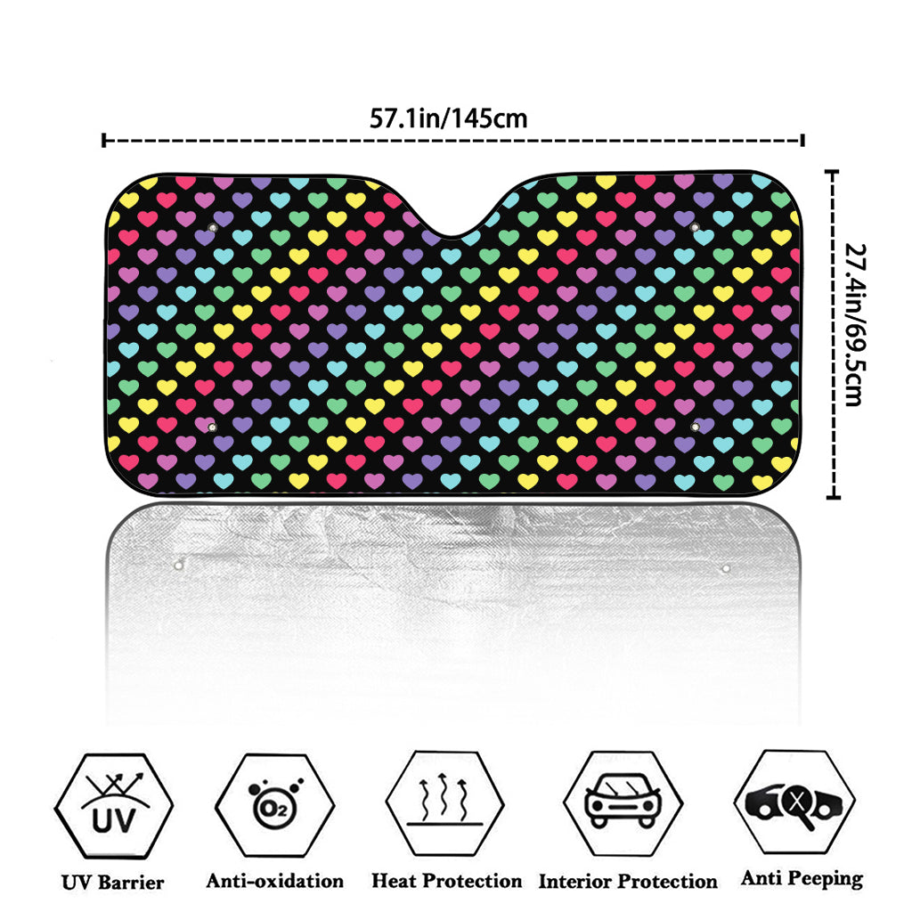 Rainbow Heart Pattern Print Car Windshield Sun Shade