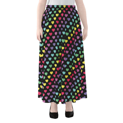 Rainbow Heart Pattern Print Chiffon Maxi Skirt