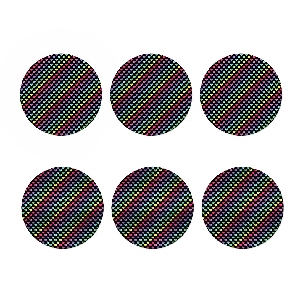 Rainbow Heart Pattern Print Coaster Set