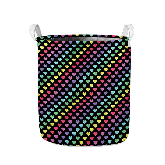 Rainbow Heart Pattern Print Collapsible Laundry Basket