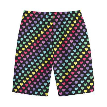 Rainbow Heart Pattern Print Cotton Shorts