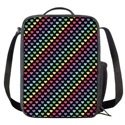 Rainbow Heart Pattern Print Crossbody Lunch Bag