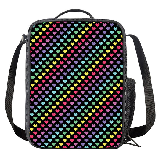 Rainbow Heart Pattern Print Crossbody Lunch Bag