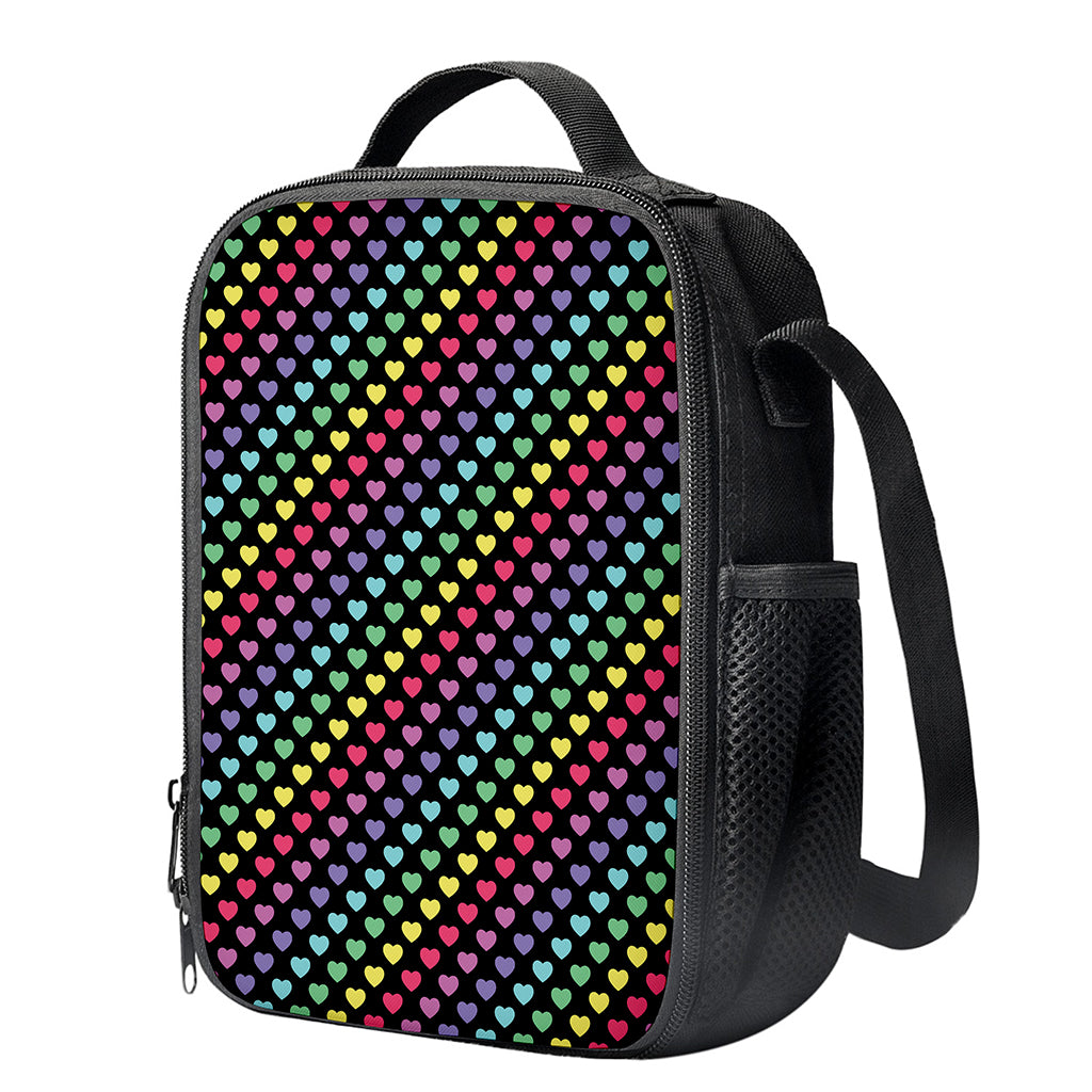 Rainbow Heart Pattern Print Crossbody Lunch Bag