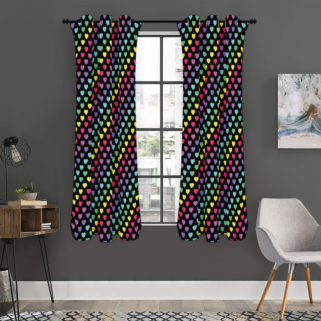 Rainbow Heart Pattern Print Curtain