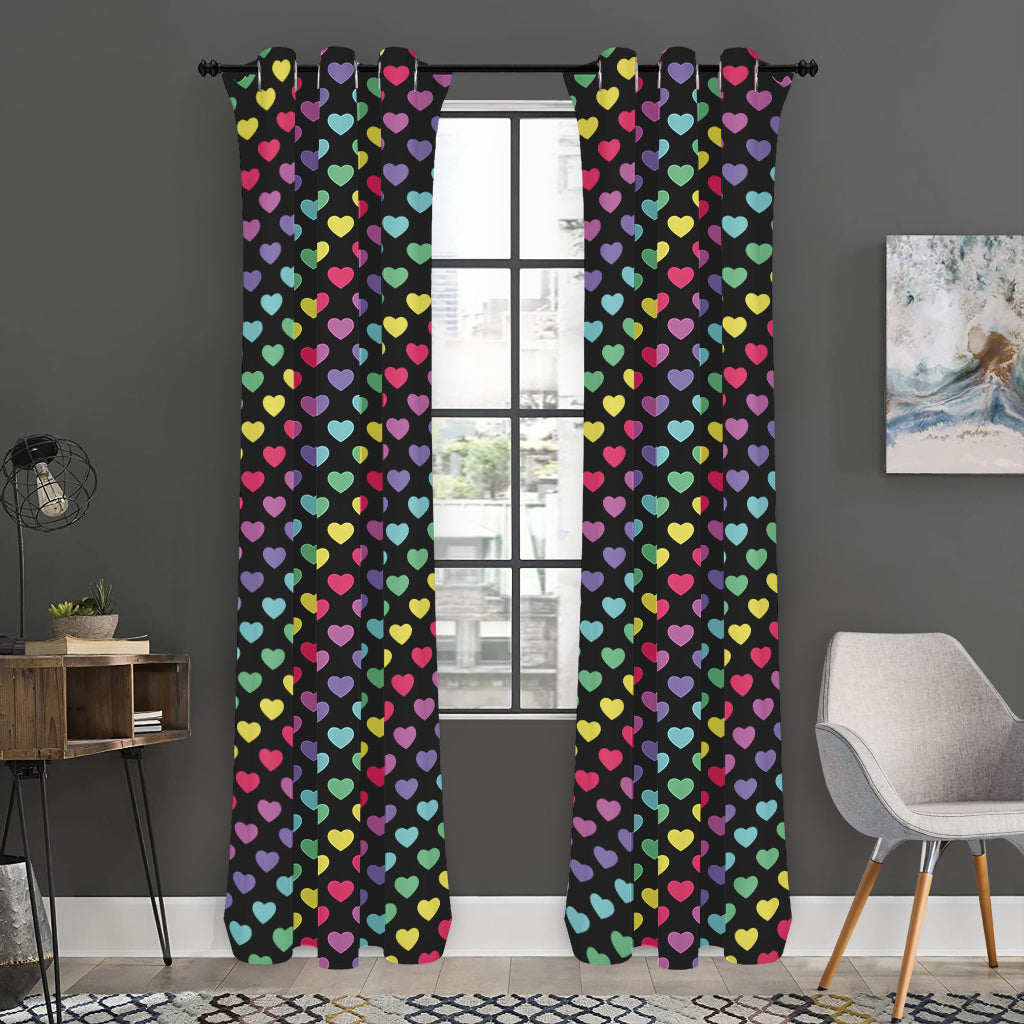 Rainbow Heart Pattern Print Curtain