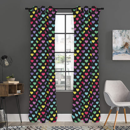 Rainbow Heart Pattern Print Curtain