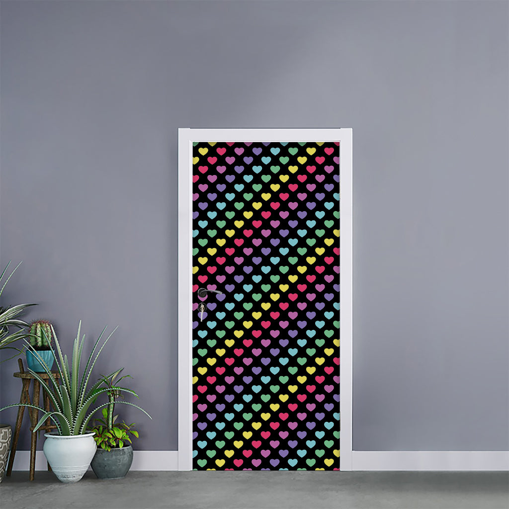 Rainbow Heart Pattern Print Door Sticker