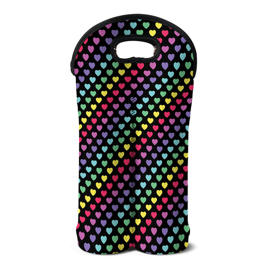 Rainbow Heart Pattern Print Double Neoprene Wine Tote