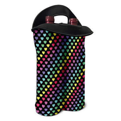 Rainbow Heart Pattern Print Double Neoprene Wine Tote